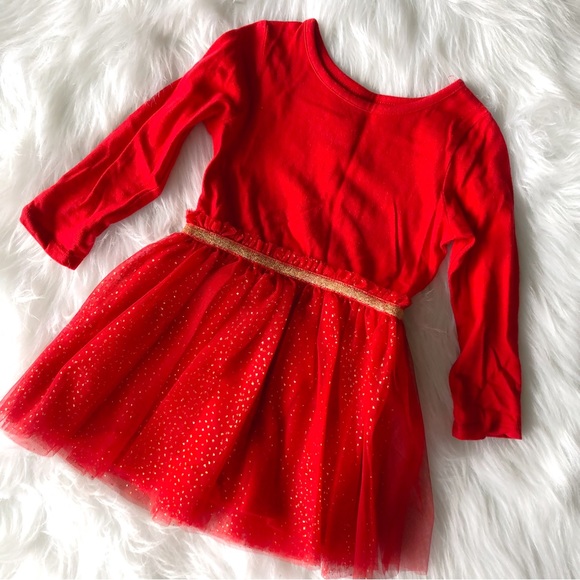 Cat & Jack Red & Gold Holiday Tutu Dress - Picture 1 of 3